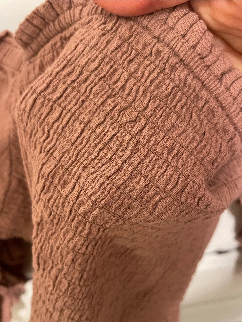 Madewell Rust Smocked Puff-Sleeve Blouse